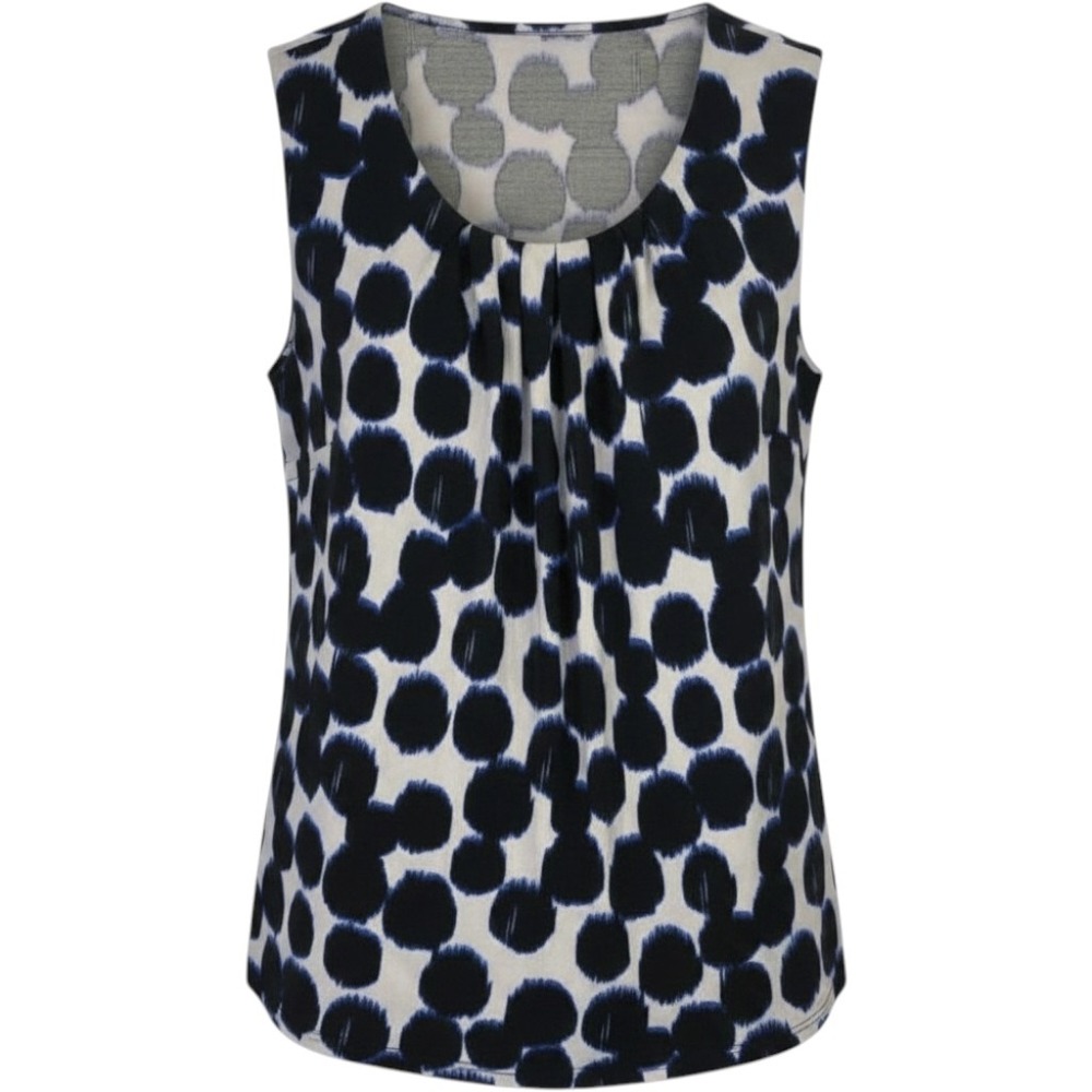 KASPER Separates Women's Black Spot Sleeveless Pleated Neck Stretchy Tank Size M